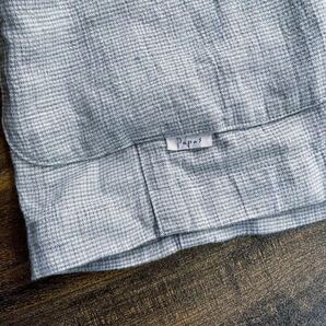 日本製 Papas パパス 高級リネン100% 胸ロゴ 刺繍 リネン シャツジャケット パッチポケット カバーオール size.46 (S) ライトグレーの画像8