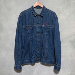 大きいサイズ Papas GP パパス コットンリネン モンサンミッシェル インディゴ染め デニムジャケット Gジャン size.50 (L) 襟裏 ハワイアン