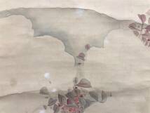 S101 清起【南天の雪】雀 花鳥画 風景画 絹本 日本書画 掛軸 在銘 落款 サイズ：約52㎝ x 196.5㎝『模写』_画像4