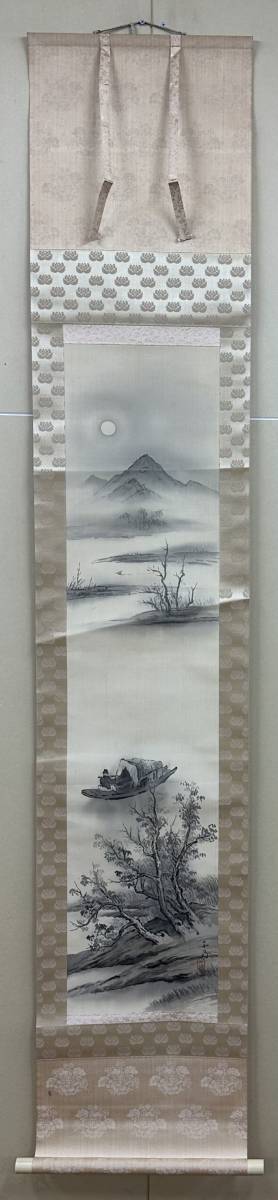 H02 चिहिरो [चाँद के नीचे बांसुरी बजाते हुए] लैंडस्केप पेंटिंग, स्याही चित्रकारी, रेशम, जापानी कला, पर हस्ताक्षर किए, मुहर, लटकता हुआ स्क्रॉल, आकार: लगभग 38सेमी x 198सेमी, प्रतिलिपि, चित्रकारी, जापानी चित्रकला, परिदृश्य, हवा और चाँद