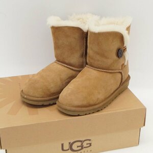 中古 UGG アグ ブーツ ムートンブーツ 20.8㎝ K BAILEY BUTTON 5991 K/CHE キャメル 茶系 箱付き