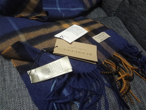 新品タグ付 BURBERRY バーバリー マフラー ノバチェック柄 カシミヤ100%色 ブルー×オレンジ メガチェック サイズ 192cm×32cm 