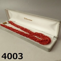 AC-4003　K18＆ダイヤ0.02ct　本珊瑚　5連ネックレス　約60g　長さ50cm　血赤珊瑚玉_画像1