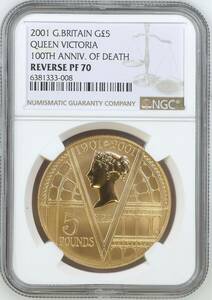 入手困難 2001年 英国 イギリス ビクトリア女王 没後100年 5ポンド リバース プルーフ 金貨 NGC REVERS PF70 PR70 ヤング ヴィクトリア