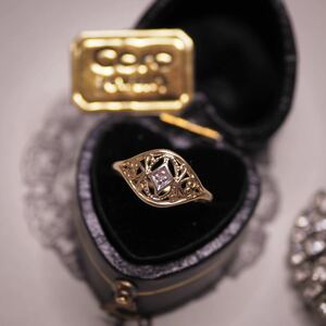 ＊K9美しい透かし細工のダイヤモンドリング＊英国アンティーク イギリス ヴィンテージ 指輪 金 diamond ring vintage antique gold (検K18