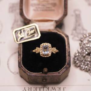 ＊K9アールヌーボーダイヤモンド&アクアマリンリング＊英国アンティーク イギリス ヴィンテージ レトロ ring vintage antique gold K18