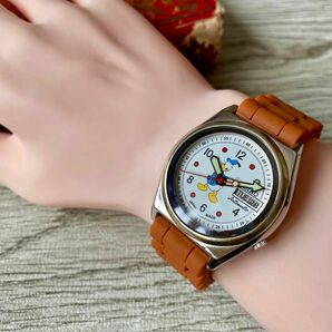 【可愛いドナルド】★送料無料★ セイコー SEIKO メンズ腕時計 ホワイト 自動巻き ヴィンテージ アンティークの画像10