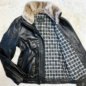 絶版美品!!BURBERRY BLACKLABELラビットファー ラムレザー レザージャケット キルティング ノバチェック バーバリーブラックレーベル M