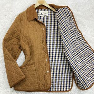 美品 アクアスキュータム Aquascutum キルティングジャケット アウター グラブタンチェック 襟元切替 ライトブラウン XL位 メンズ 春秋冬