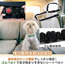 新品未使用 ペット用飛び出し防止ベルト 車用リード 飛び出し防止 首輪に繋ぐ ロック付き 長さ調整可能 装着簡単 全犬種対応 黒 ブラック_画像3