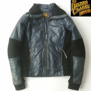 美品 THE DEGNER CLASSIC BRAND ザ デグナークラシックブランド 羊革 シープレザー リブ切替 キルティング ライダースジャケット M-