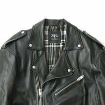 美品 ZARA ザラ 羊革 シープスキン パキスタンレザー オーバーシルエット ライダースジャケット ブラック 黒 38 JP:M-L メンズ_画像2