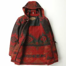 【80年代 レア物！】美品 USA アメリカ製 Woolrich ウールリッチ ネイティブ メルトンウール フーデッドコート 赤 M マッキーノジャケット_画像3