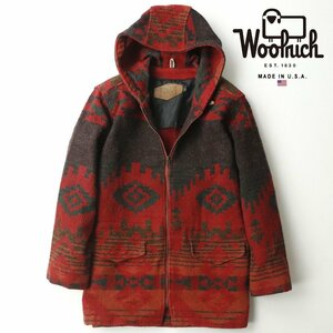 【80年代 レア物！】美品 USA アメリカ製 Woolrich ウールリッチ ネイティブ メルトンウール フーデッドコート 赤 M マッキーノジャケット