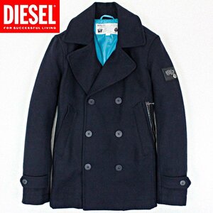 定価￥53,550- 極美品 国内正規品 DIESEL ディーゼル ヴィンテージ ツイード メルトンウール Pコート 紺 ネイビー S ブレイブマン 革パッチ