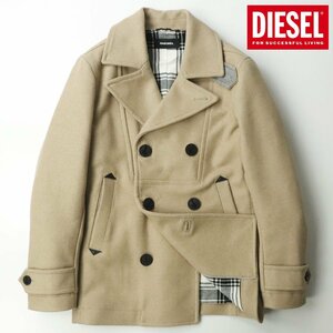 美品 DIESEL ディーゼル W-BANFF JACKET 圧縮フェルトウール Pコート ベージュ S JP:M ピーコート ダブルブレスト【定価￥59,400-】