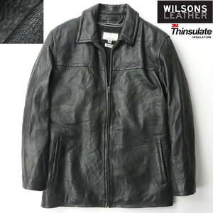 美品 アメリカ老舗 WILSONS LEATHER ウィルソンズ・レザー シンサレート中綿 ライナー付き 本革 レザーコート 黒 ブラック XL