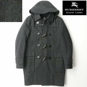 極美品 BURBERRY BLACK LABEL バーバリーブラックレーベル カシミヤ混 メルトンウール ダッフルコート黒 チェック L【参考価格￥110,000-】