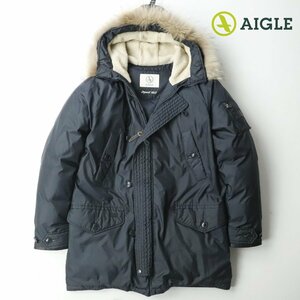 美品 AIGLE エーグル ラクーンファー 撥水 ナイロンツイル TYPE N-3B アークティック ダウンパーカ 紺 ネイビー XL【参考価格￥77,000-】