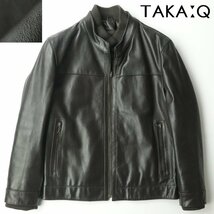 【上質な滑らかさと風合い】美品 TAKA-Q タカキュー 牛革 カウレザー スポーツジャケット ブルゾン ダークブラウン LL/XL ライダース_画像1