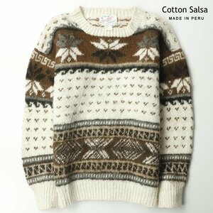 【伝統手編み ペルー製！】美品 Cotton Salsa コットンサルサ 高級アルパカ100％ クルーネック ニットセーター ノルディック柄 JP:M 長袖