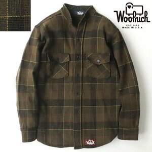 美品 USA製 Woolrich ウールリッチ ウールブレンド スタンドカラーシャツ ブラウン チェック柄 Mメンズ 【相場価格￥28,600-】