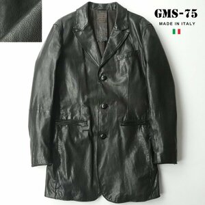 美品 イタリア製 GIMO'S ジモス GMS-75 カットオフ加工 本革レザー チェスターコート 黒 ブラック JP:L【参考価格￥105,600-】