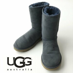 美品 UGG AUSTRALIA アグ CLASSIC SHORT 5800 ツインフェイスシープスキン ショート ムートンブーツ 紺 26.0ｃｍ 【定価￥33,000-】