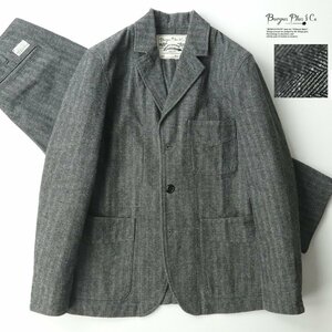 美品 日本製 BURGUS PLUS バーガスプラス JAZZ NEP HERRINGBONE ヘリンボーン ネップ入り セットアップ グレー M/W30 カジュアルスーツ