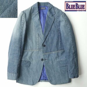美品 日本製 BLUE BLUE ブルーブルー ウォッシュ加工 デニム テーラードジャケット 2 JP:M クレイジーパターン【相場価格￥33,000-】