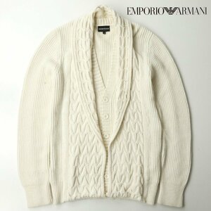 極美品 ジョルジオ・アルマーニ EMPORIO ARMANI ウールブレンド 変形 ニットカーディガン 48 JP:L リブ編み【相場価格￥45,900-】