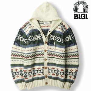 [70 period Vintage!] beautiful goods JUST BIGI Just Bigi original leather basket button hand made nordic knitted parka JP:L