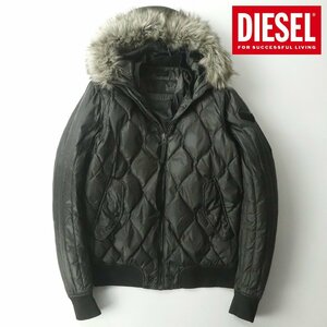 美品 DIESEL ディーゼル 製品染め ウェーブキルティングボディ ナイロン フライト ダウンパーカ ダークグレー S【参考価格￥69,300-】