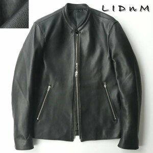 【げんじ着 】美品 石川 日本製 LIDnM リドム 2017SS 羊革 ラムレザー バンドカラー シングル ライダースジャケット ブラック 黒 M