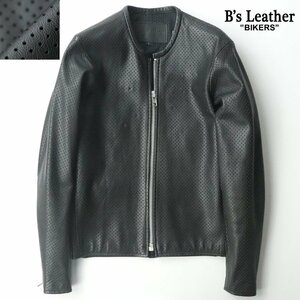 美品 b’s leather バイカーズレザー 牛革 パンチングレザージャケット ブラック 黒 L ライダース バイクウェア 裏メッシュ ブルゾン