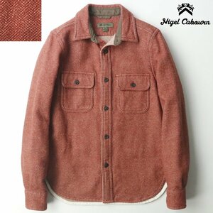 極美品 日本製 NIGEL CABOURN ナイジェルケーボン 8060030084 C.P.O SHIRT CHAMBRAY 長袖シャツ レッド 46 JP:M【定価￥28,000-】