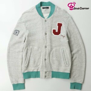 美品 日本製 JIMY’S CHARMER ジミーズ チャーマー レタードワッペン付き コットンニット ベースボールジャケット グレー S ブルゾン-