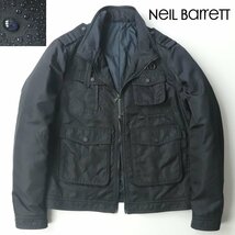 美品 NEIL BARRETT ニールバレット SLIM FIT 撥水加工 ナイロンツイル ミリタリージャケット 紺 M M-65 中綿入り【参考価格￥100,300-】_画像1