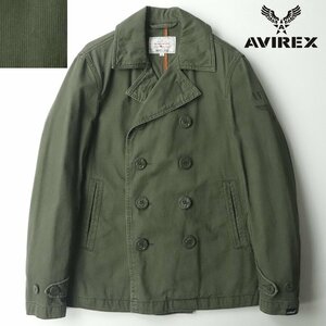 【風合い抜群！】美品 上野商会 AVIREX アヴィレックス 6192077 春物 ミリタリー Pコート カーキ M ピーコート ダブルブレスト