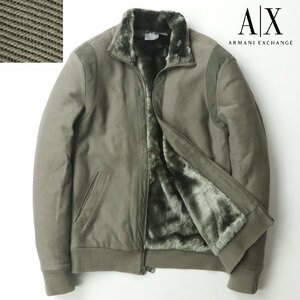 美品 ジョルジオ・アルマーニ ARMANI EXCHANGE ストレッチコットン スエード切替 ブルゾン S 裏ファー ボア ジャケット メンズ