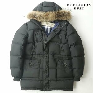 【ラグジュアリー！】美品 BURBERRY BRIT バーバリーブリット ラクーンファー付き ダウンジャケット 黒 XL【参考価格￥242,000-】