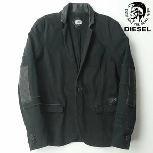 美品 DIESEL ディーゼル 羊革レザー切替 コットンツイル 2Bジャケット 黒 ブラック M ブレザー テーラード【相場価格￥59,400- 】