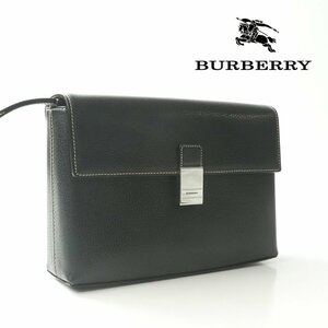 美品 BURBERRY バーバリー 牛革 カウレザー ハンドストラップ付き セカンドバッグ 黒 ブラック メンズ クラッチ【相場価格￥99,000-】