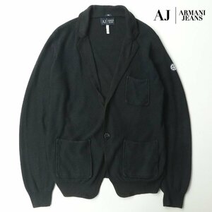 美品 ジョルジオ・アルマーニ AJ ARMANI JEANS SLIM コットンリネンニット ブレザー カーディガン 濃紺 XL【相場価格￥30,640-】