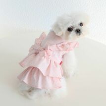 ピンクMサイズ◆【残り数枚】犬服 ワンピース 新品 ノースリーブ フリル袖 新作 ティアード Dカン付き りぼん チェック柄 ドッグウェア_画像1