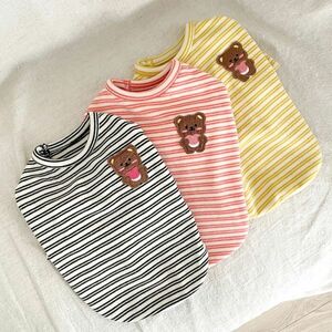 レッドLサイズ◆【ラスト2枚】犬服 ボーダー柄 くまさん ベア カットソー Tシャツ ドッグウェア 新作 ペット 犬用品 ペットグッズ 新品