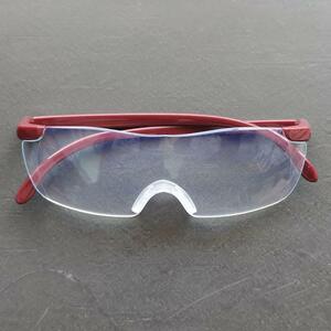 特価 メガネ型 拡大鏡 1.6倍 軽量グラス オーバーグラス対応 ルーペめがね 眼鏡 ブルーライトカット 男女兼用 赤色 枠無 送料無料