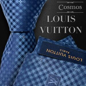 未使用級 LOUIS VUITTON ルイヴィトン 現行 ネクタイ モノグラム ダミエ チェック柄 青系 青色 ブルー 紳士服 スーツ メンズ 高級 ビジネス