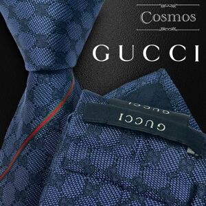 1円 極美品 GUCCI グッチ ネクタイ GG柄 シマ シェリーライン 濃紺色 ネイビー 青系 シルク 紳士服 スーツ メンズ 高級 ブランド ビジネス