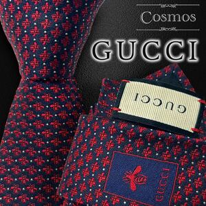 1円 美品 GUCCI グッチ 現行 ネクタイ 蜂 ハチ bee 総柄 光沢 赤系 赤色 レッド シルク 紳士服 スーツ メンズ 高級 ブランド ビジネス